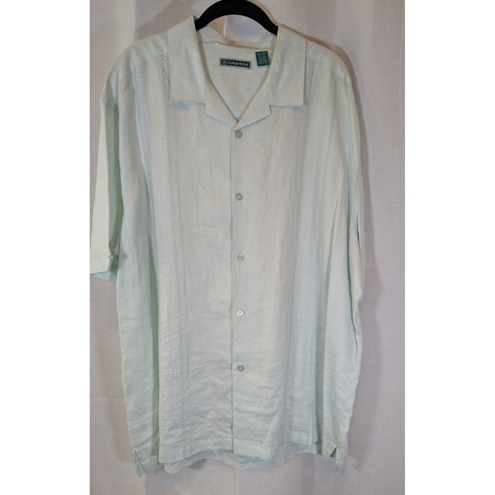 Cubavera Men's Big & Tall Guayabera Shirt 100% Linen Short Sleeve Light Green